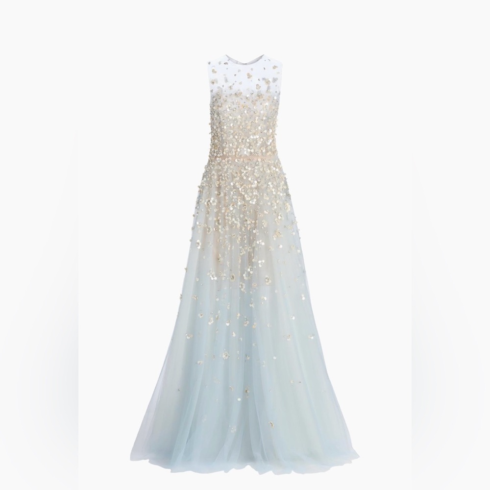 Embellished Floral Mother-of-Pearl Embroidered Tulle Gown. BNWT.